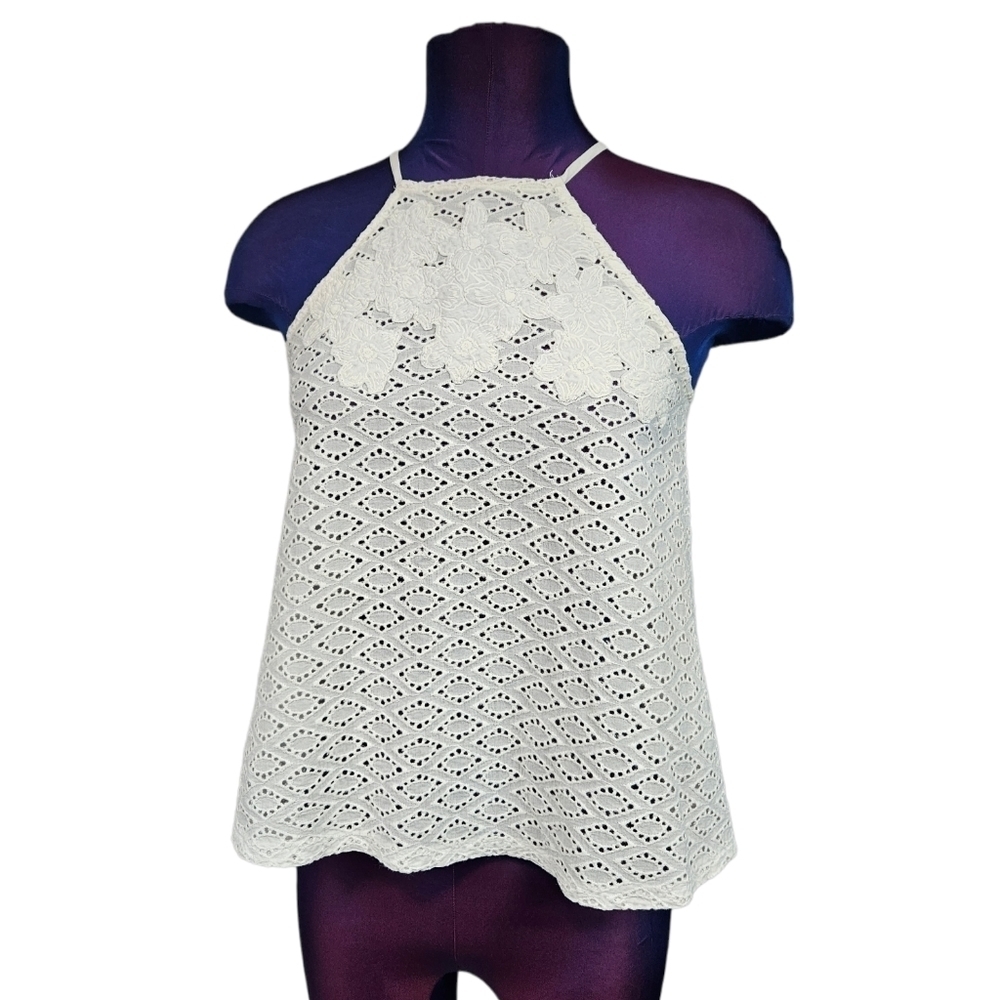 Zara Trafaluc White Eyelet Halter Tank Top Size Small Women's U22